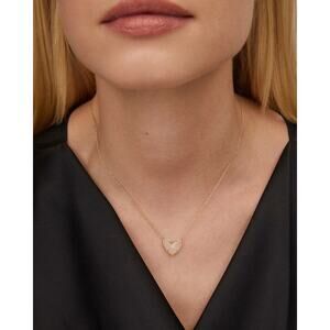 Kendra Scott Women's Ari Heart Gold Chain Pendant Necklace Rose Quartz H25-11
